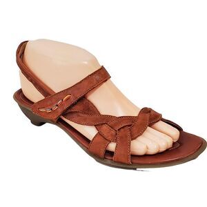 Think! Brown Braided Leather Sandals Size 38/7 Adjustable Strap Padded slingback
